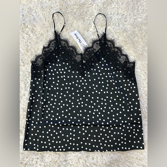 NWT Black Polka Dot Lace Trim Cami Top - Picture 3 of 3